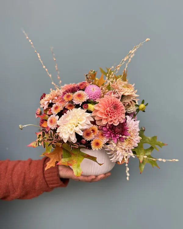 Pretty Autumn arrangement in matt ceramic vase