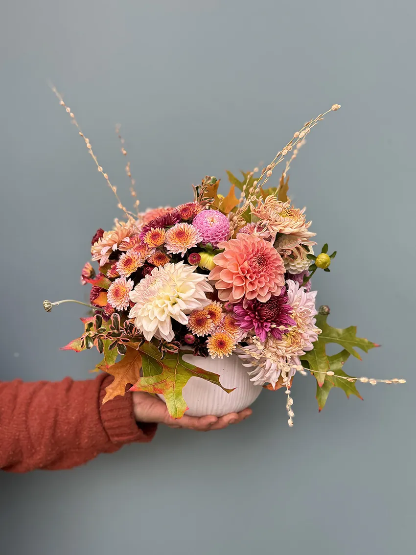 Pretty Autumn arrangement in matt ceramic vase
