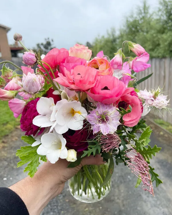 Spring posy in glass vase