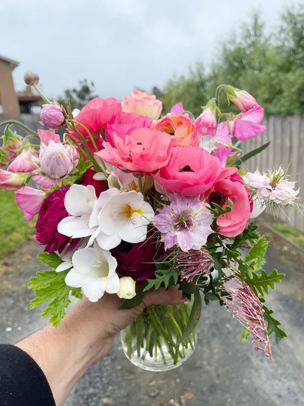 Spring posy in glass vase
